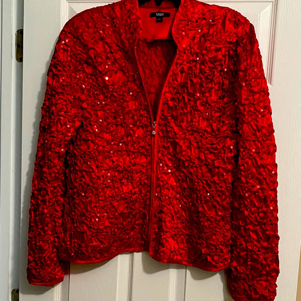 MSK Women's Vibrant Red Textured Blazer